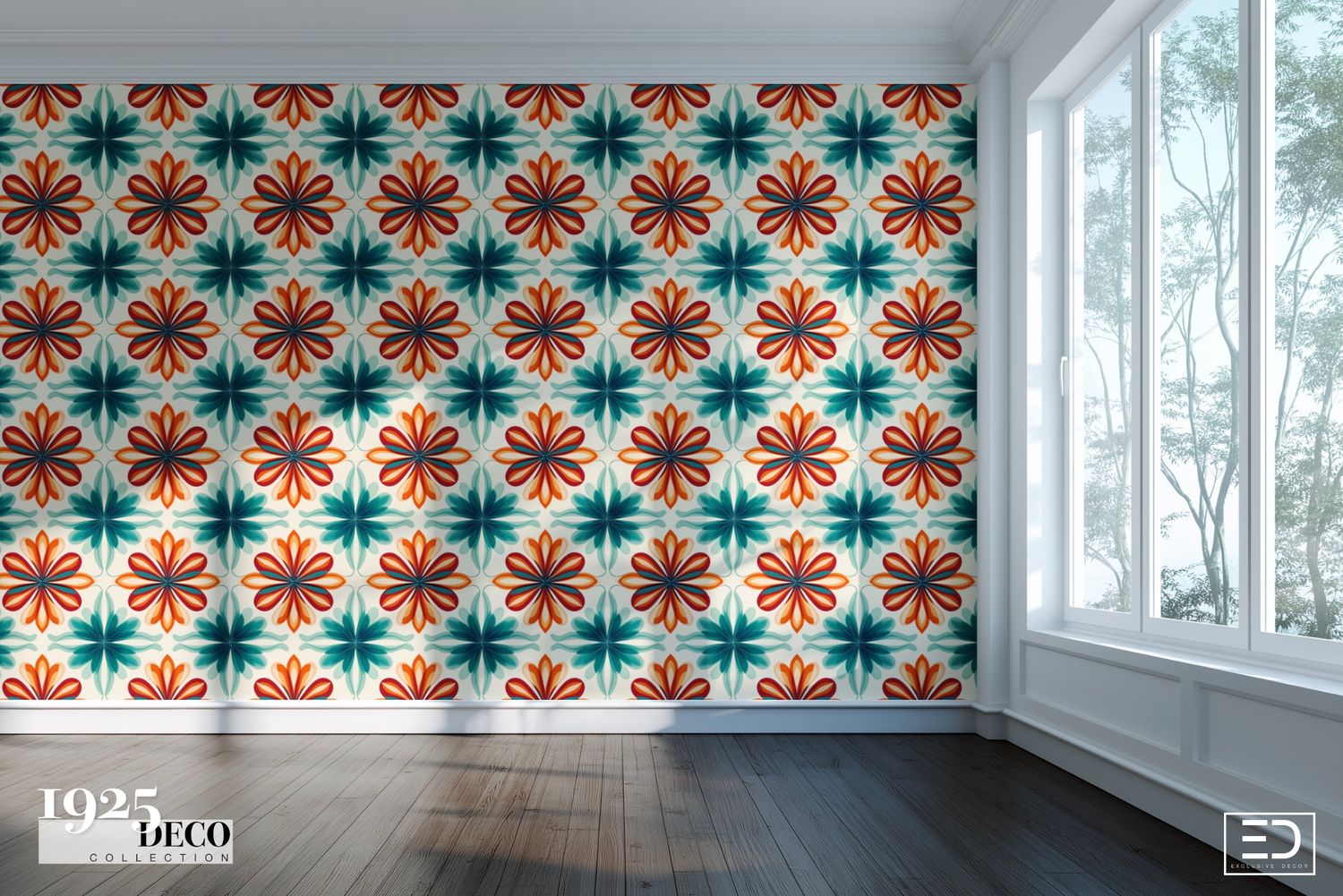 The Alhambra Wallpaper: Orange, Teal &amp; Cream | 1925 Deco Collection