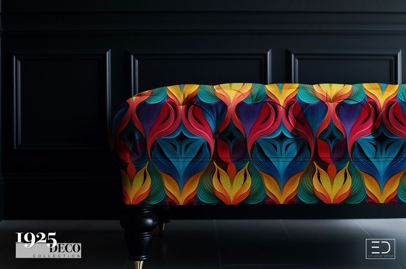 The Cotton Club Fabric: Blue, Red &amp; Yellow | 1925 Deco Collection