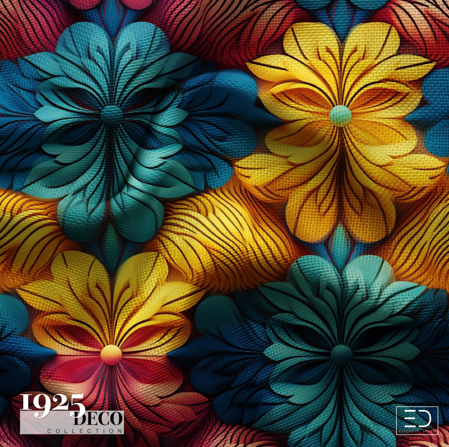 The Claridge's Fabric: Yellow, Teal &amp; Red | 1925 Deco Collection