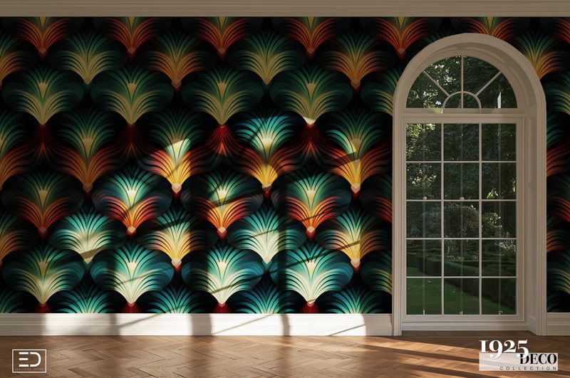 The Stork Club Wallpaper: Teal, Gold &amp; Rust | 1925 Deco Collection