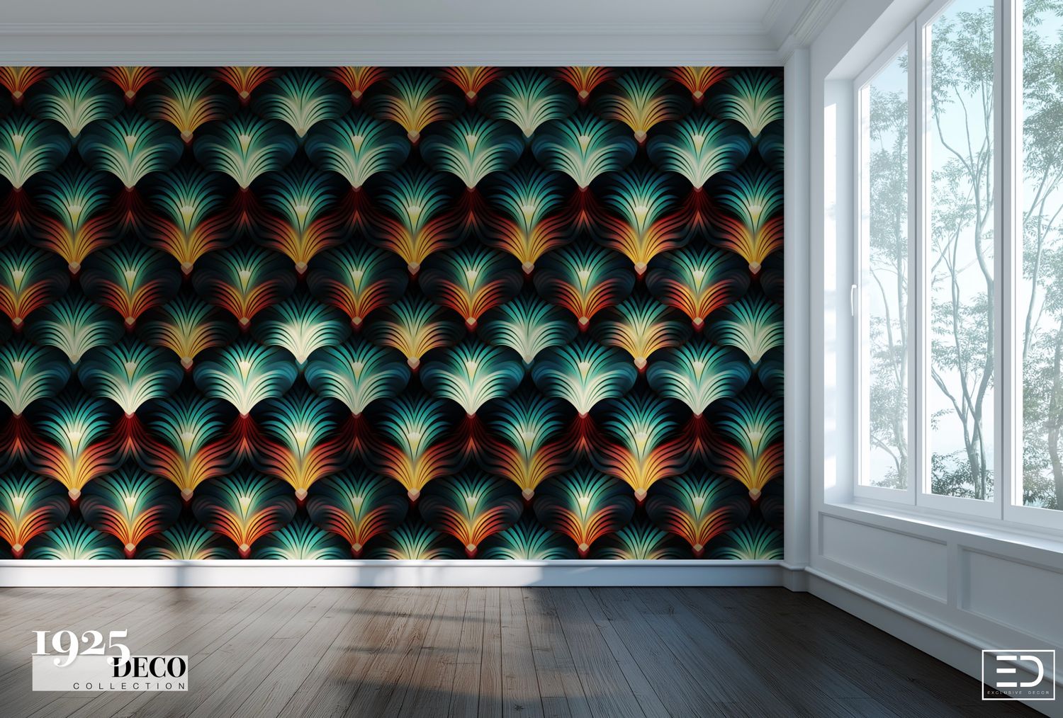 The Stork Club Wallpaper: Teal, Gold &amp; Rust | 1925 Deco Collection