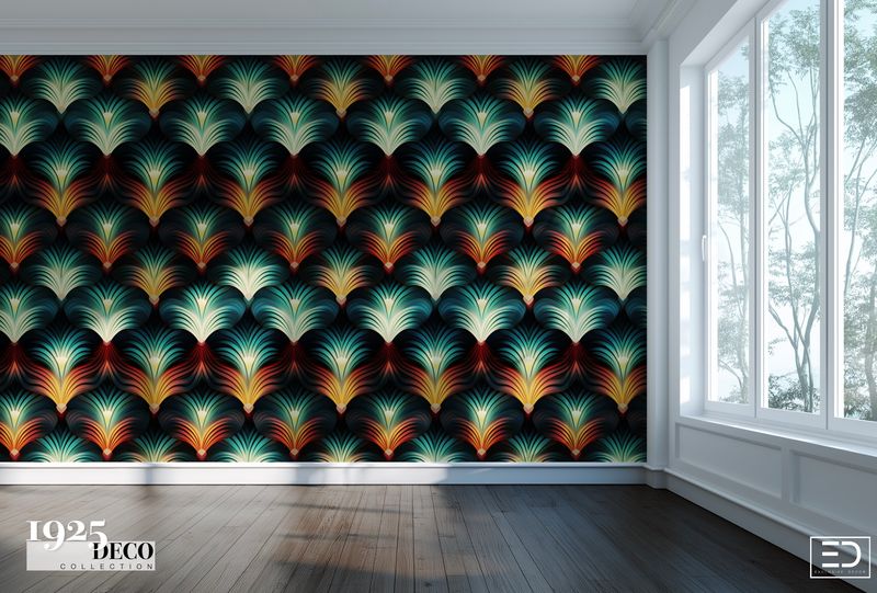 The Stork Club Wallpaper: Teal, Gold &amp; Rust | 1925 Deco Collection