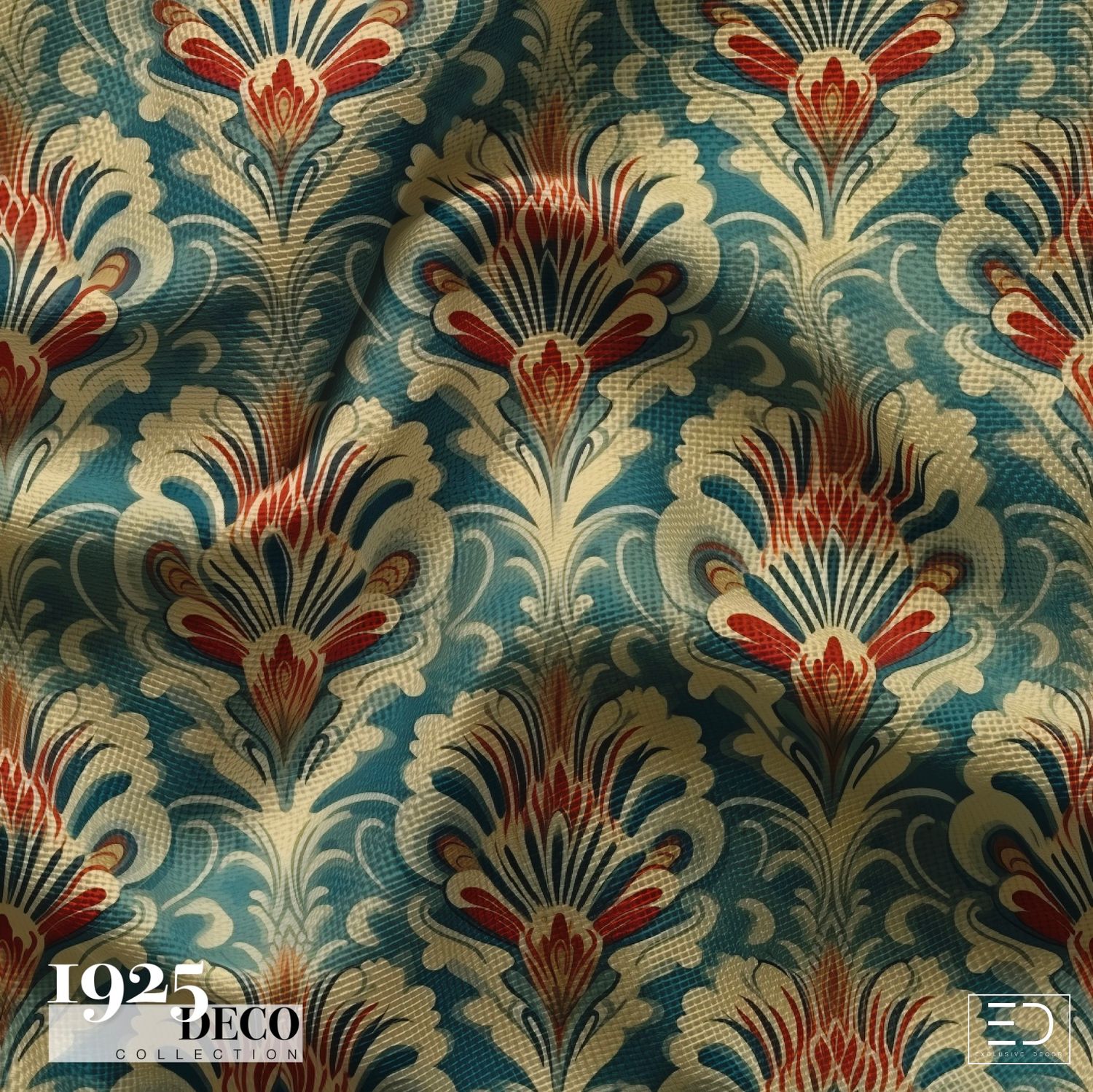 The Waldorf Fabric: Teal, Red &amp; Gold | 1925 Deco Collection