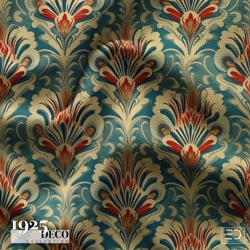 The Waldorf Fabric: Teal, Red &amp; Gold | 1925 Deco Collection