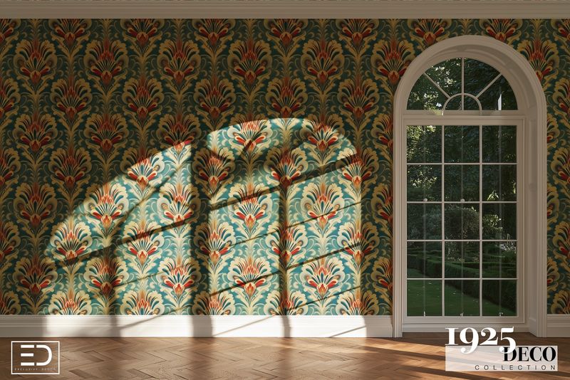 The Waldorf Wallpaper: Teal, Red &amp; Gold | 1925 Deco Collection