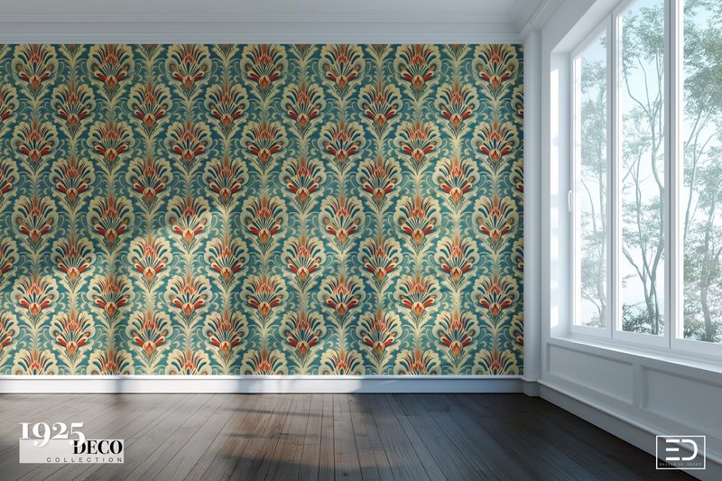 The Waldorf Wallpaper: Teal, Red &amp; Gold | 1925 Deco Collection
