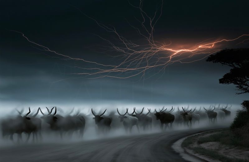 Passage, Unfaltering. Original Ankole-Watusi Cattle Motion Layered Photographic Art Canvas Print