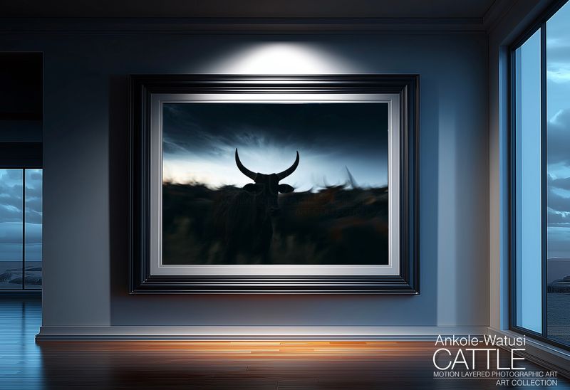 Bastion, Unmoved. Original Ankole-Watusi Cattle Motion Layered Photographic Art Canvas Print