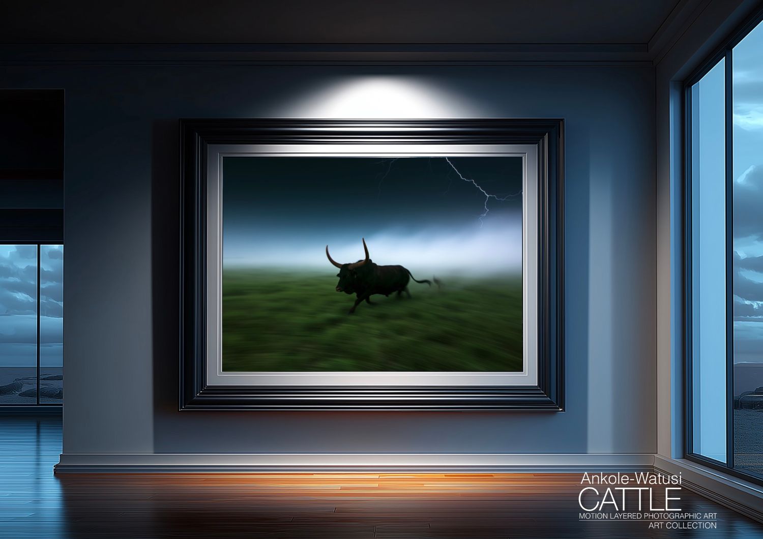 Outrider, Unaccompanied. Original Ankole-Watusi Cattle Motion Layered Photographic Art Canvas Print