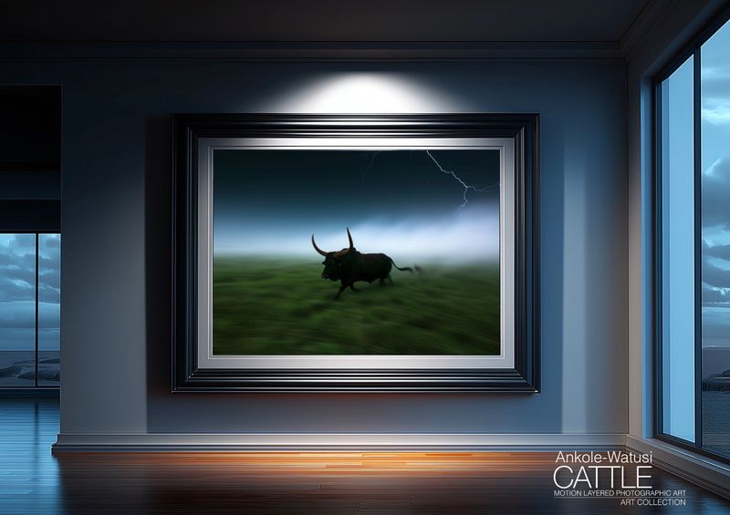 Outrider, Unaccompanied. Original Ankole-Watusi Cattle Motion Layered Photographic Art Canvas Print Outrider, Unaccompanied. Original Ankole-Watusi Cattle Motion Layered Photographic Art Canvas Print