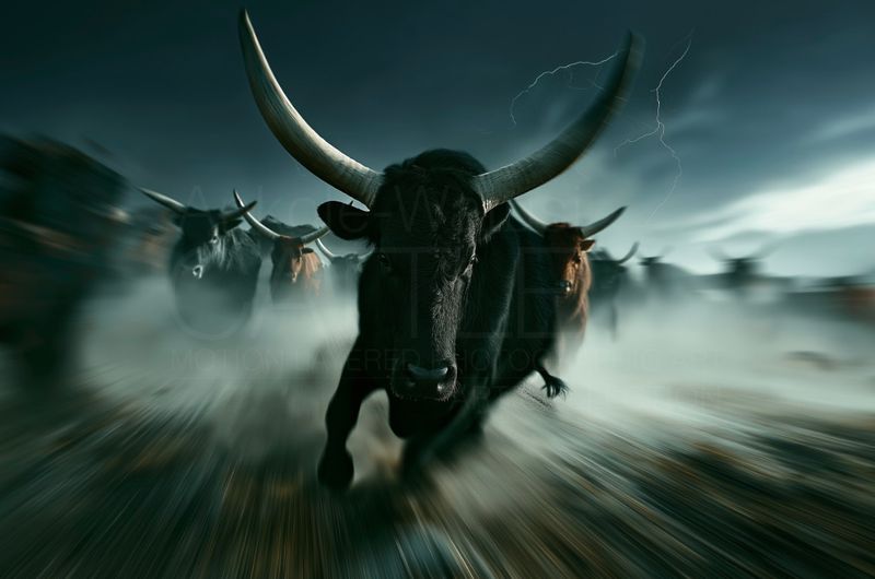 Juggernaut, Unrelenting. Original Ankole-Watusi Cattle Motion Layered Photographic Art Canvas Print