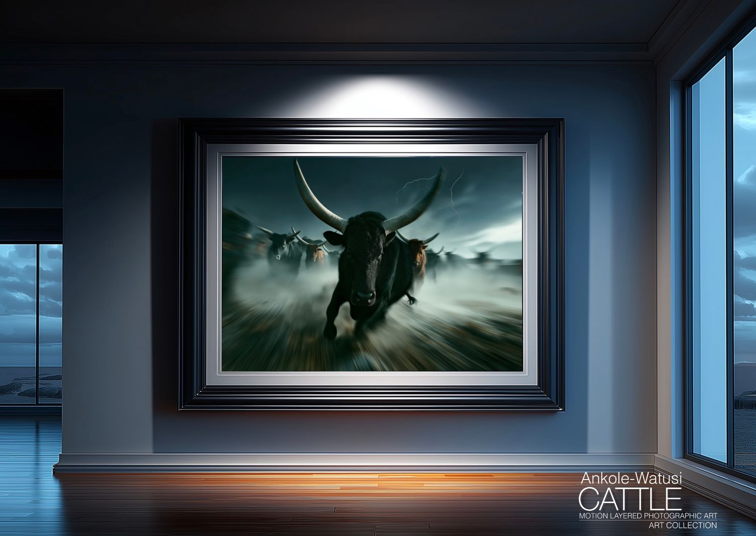 Juggernaut, Unrelenting. Original Ankole-Watusi Cattle Motion Layered Photographic Art Canvas Print