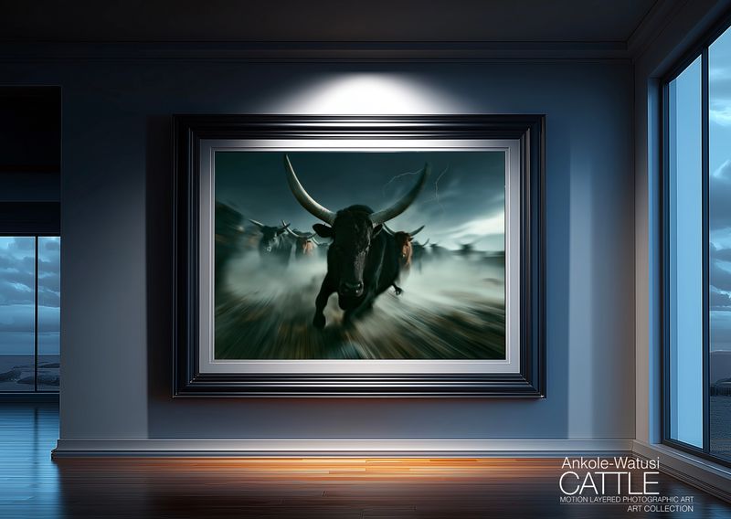 Juggernaut, Unrelenting. Original Ankole-Watusi Cattle Motion Layered Photographic Art Canvas Print Juggernaut, Unrelenting. Original Ankole-Watusi Cattle Motion Layered Photographic Art Canvas Print