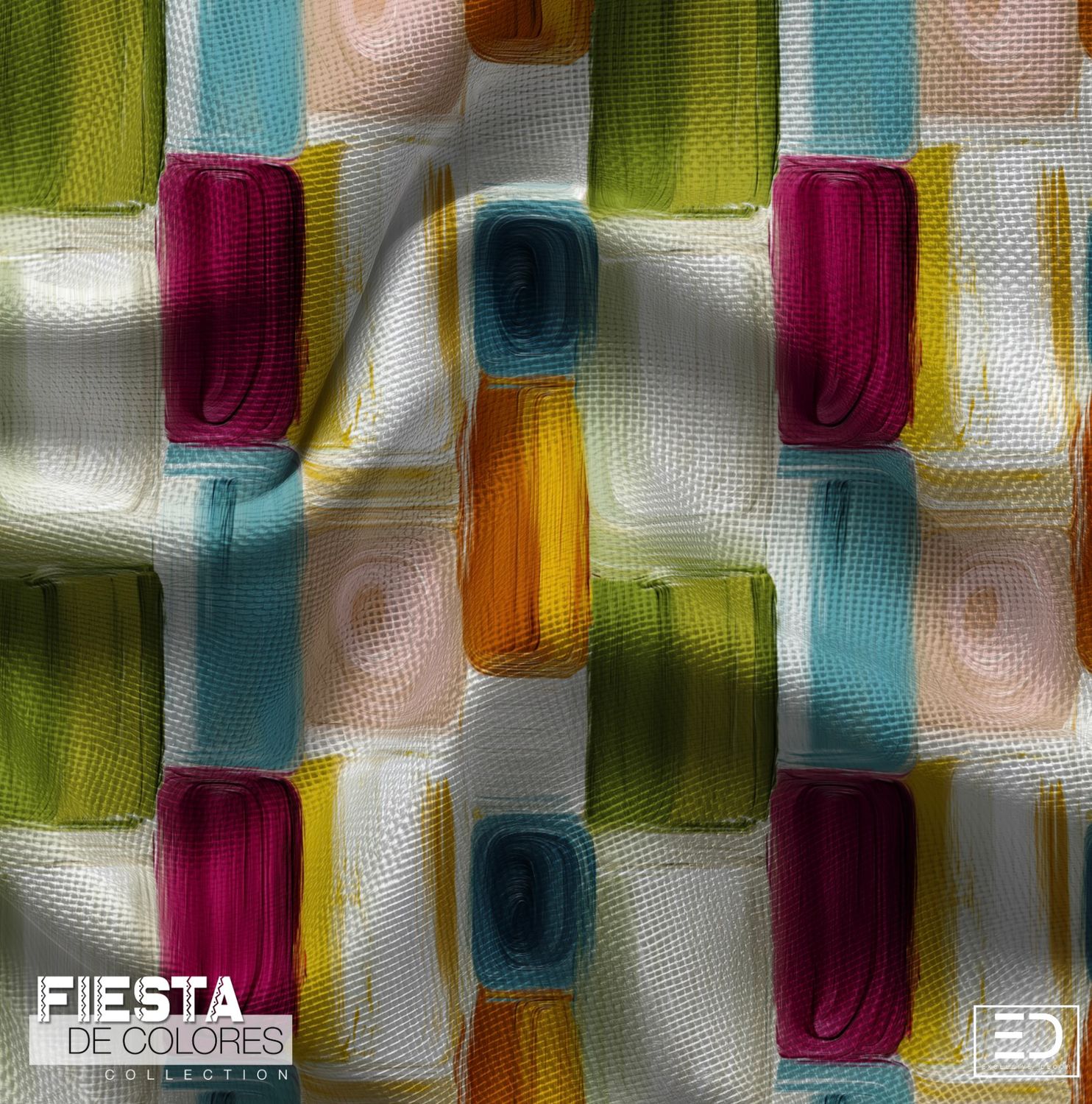 Dulce Forma Abstract Square Fabric | Magenta, Teal &amp; Blush | Fiesta de Colores Collection
