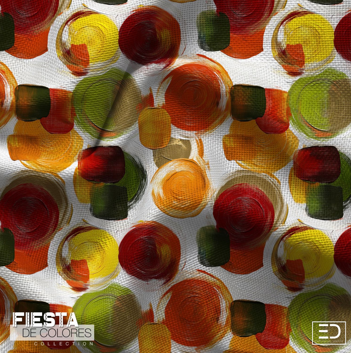 Sol y Tierra Abstract Circle Fabric | Terracotta, Orange &amp; Olive | Fiesta de Colores Collection