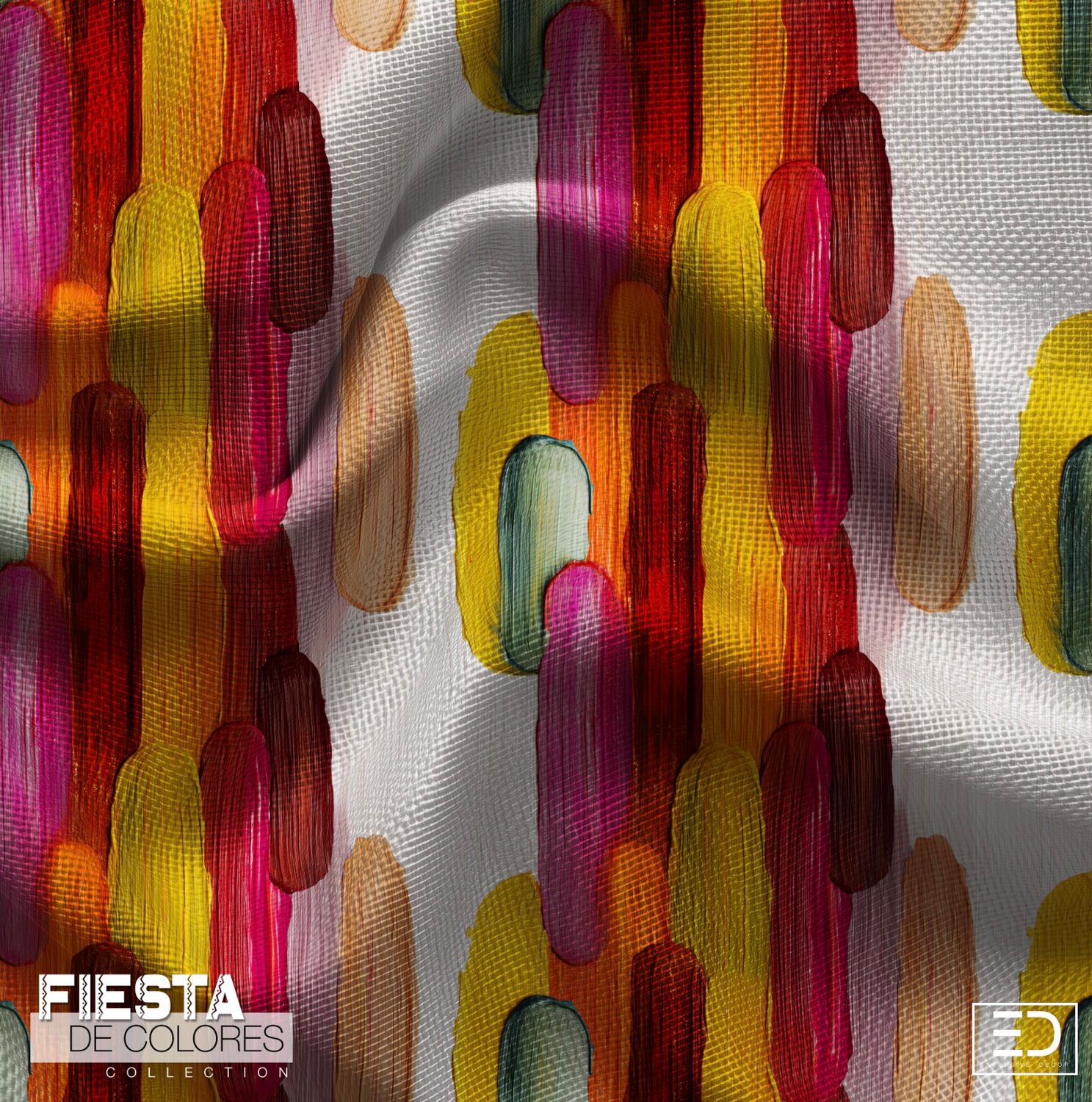 Cactus Abstract Column Fabric | Magenta, Orange &amp; Crimson | Fiesta de Colores Collection