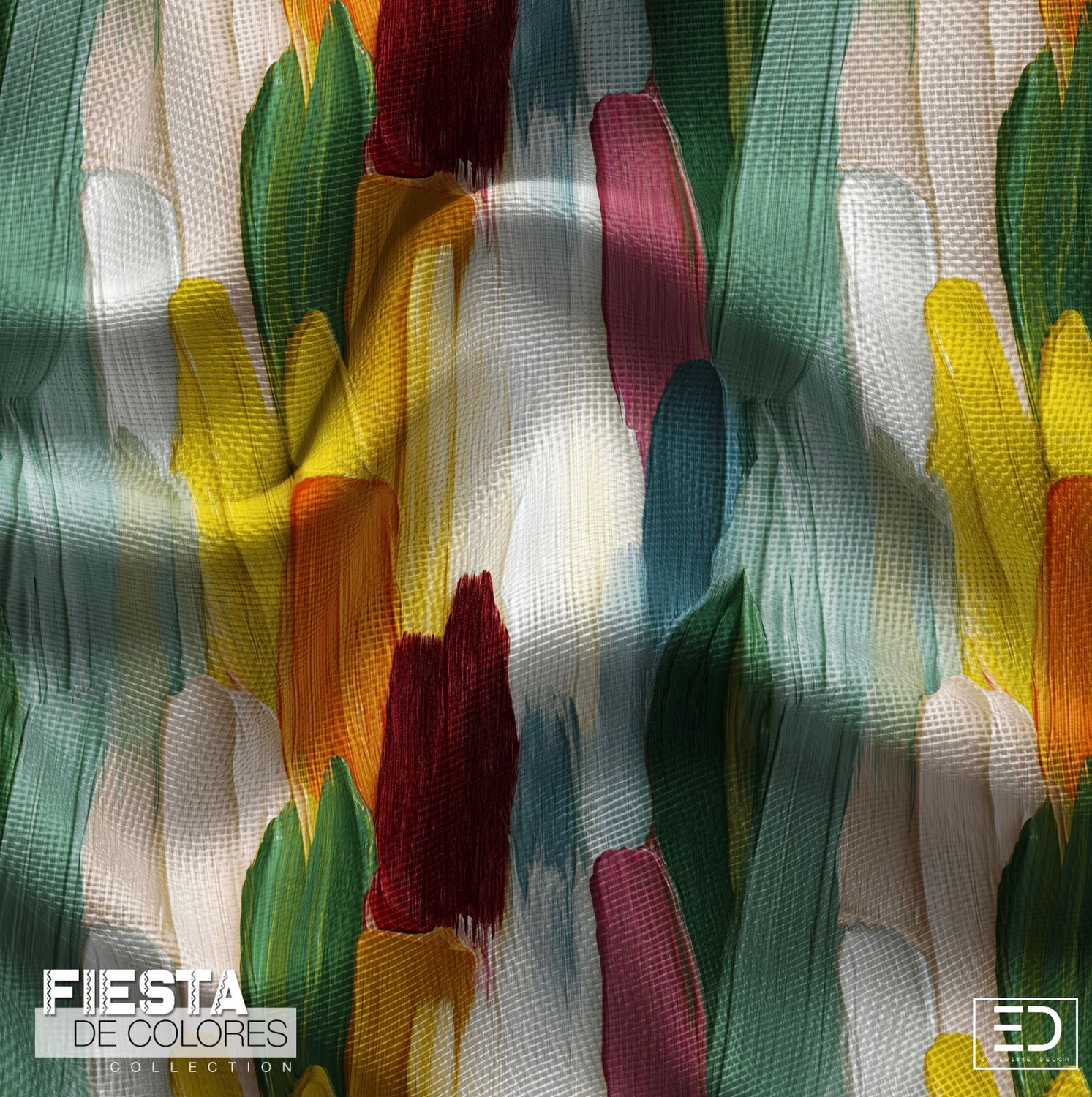 Cosecha Abstract Stroke Fabric | Forest Green, Crimson &amp; Ochre | Fiesta de Colores Collection