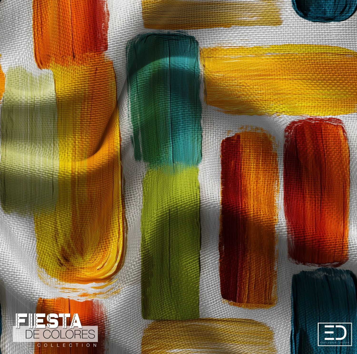 Campo Libre Abstract Block Fabric | Orange, Teal &amp; Olive | Fiesta de Colores Collection