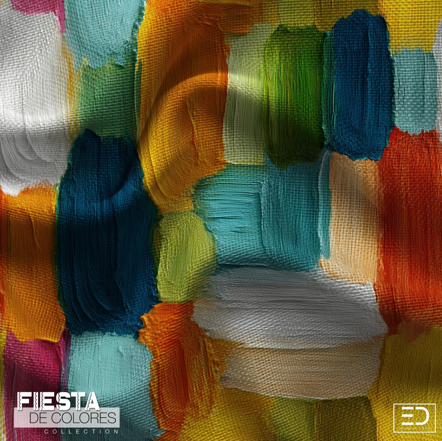 Tejido Abstract Block Fabric | Teal, Navy &amp; Orange | Fiesta de Colores Collection
