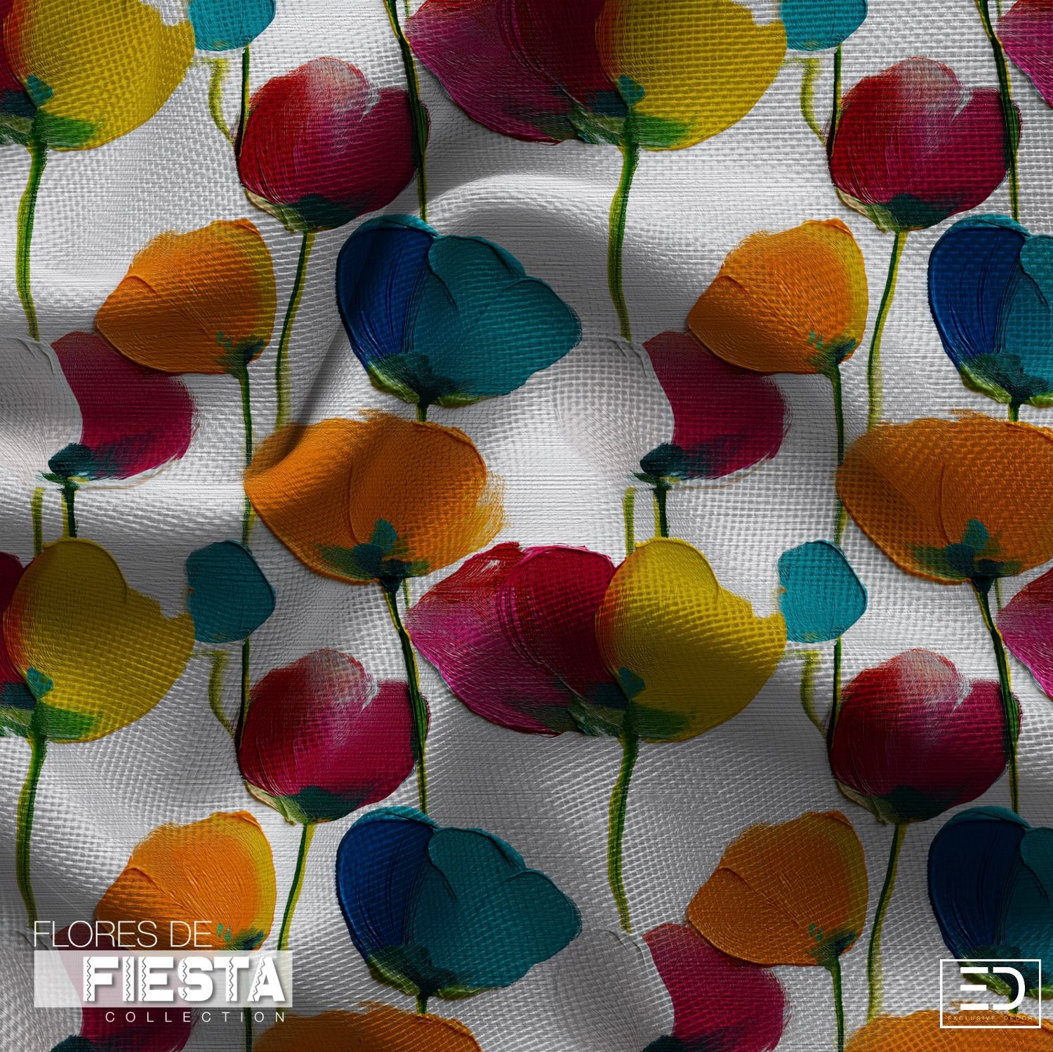 Las Amapolas Floral Fabric | Magenta, Teal &amp; Warm Amber | Flores de Fiesta Collection