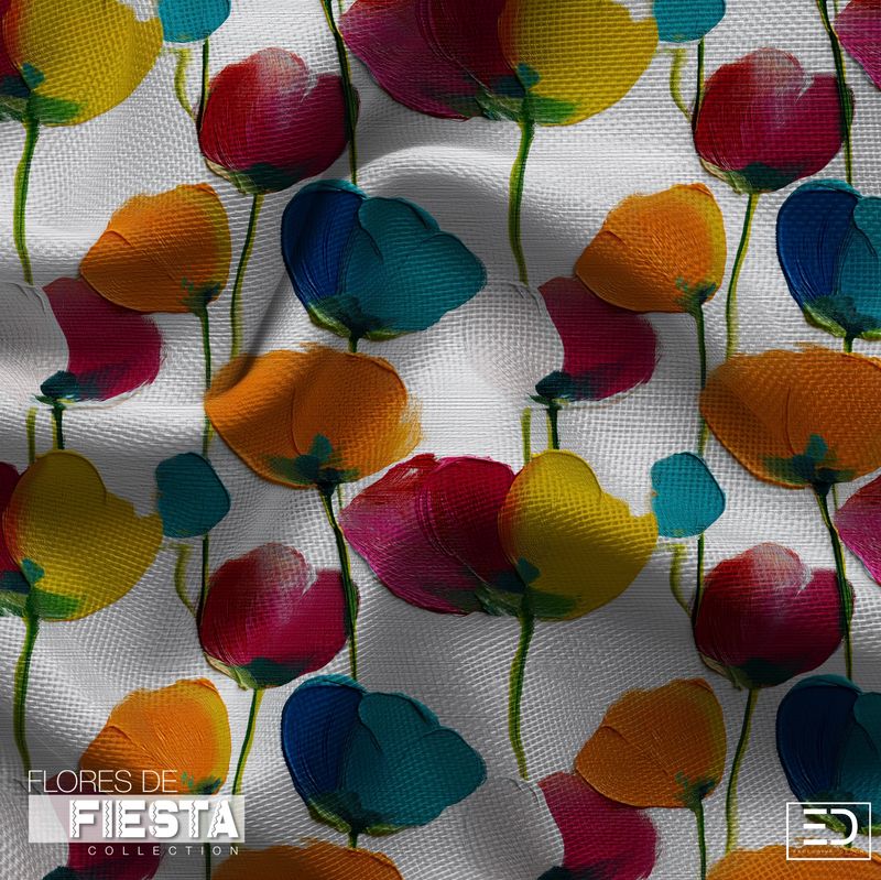 Las Amapolas Floral Fabric | Magenta, Teal &amp; Warm Amber | Flores de Fiesta Collection