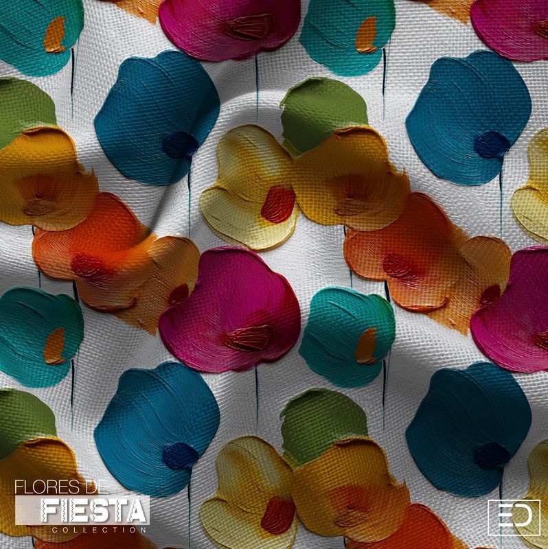 Flores Llenas Floral Fabric | Teal, Burnt Orange &amp; Magenta | Flores de Fiesta Collection