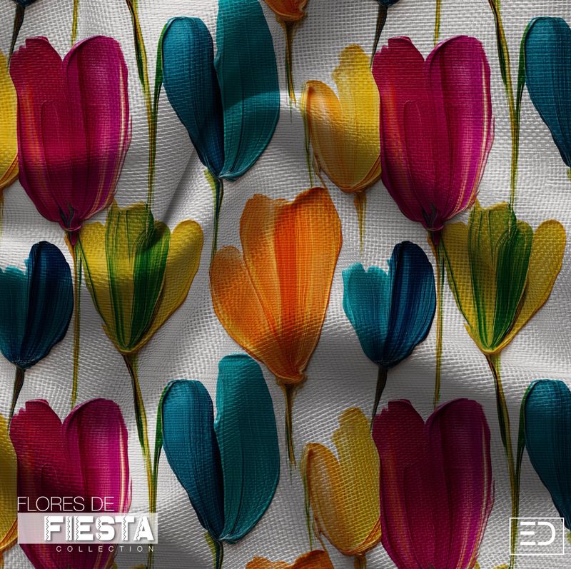 Los Tulipanes Floral Fabric | Magenta, Teal &amp; Warm Amber | Flores de Fiesta Collection