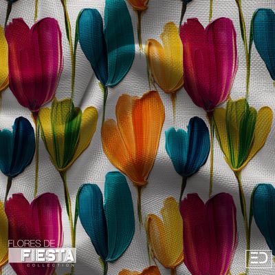 Los Tulipanes Floral Fabric | Magenta, Teal &amp; Warm Amber | Flores de Fiesta Collection