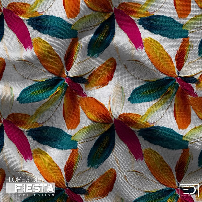 Pétalos del Sol Floral Fabric | Teal, Burnt Orange &amp; Warm Amber | Flores de Fiesta Collection