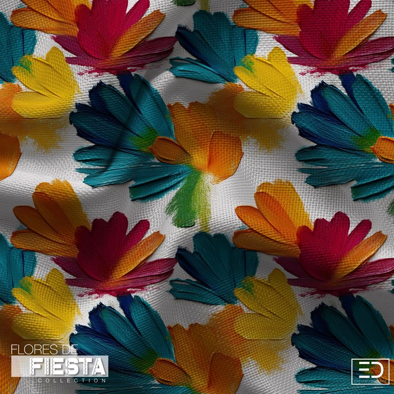 Las Margaritas Floral Fabric | Navy, Teal &amp; Warm Amber | Flores de Fiesta Collection
