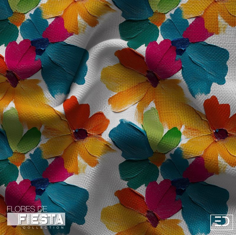 Margaritas Libres Floral Fabric | Teal, Magenta &amp; Warm Amber | Flores de Fiesta Collection