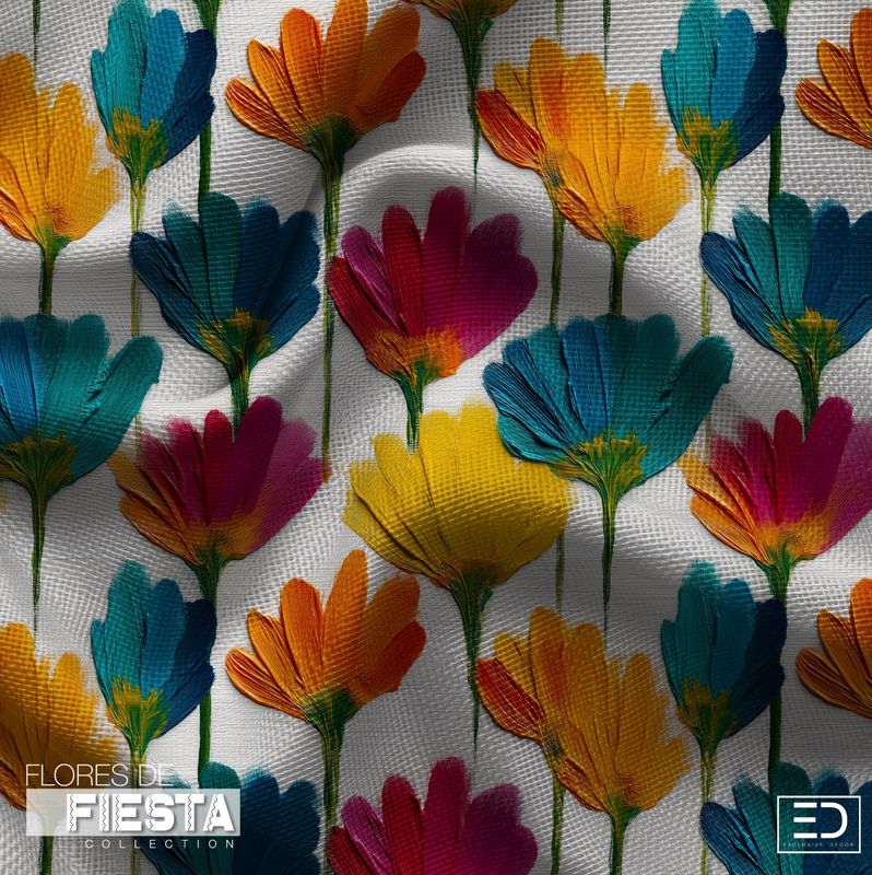 Jardín en Fila Floral Fabric | Orange, Magenta &amp; Teal | Flores de Fiesta Collection