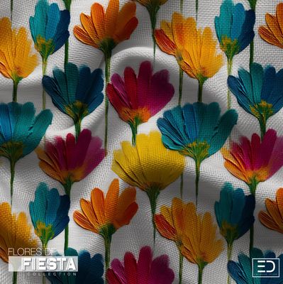 Jardín en Fila Floral Fabric | Orange, Magenta &amp; Teal | Flores de Fiesta Collection