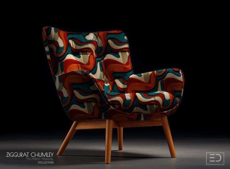 The 86 Art Deco Era Fabric: Rust, Teal & Sage Wave | Ziggurat Chumley Collection