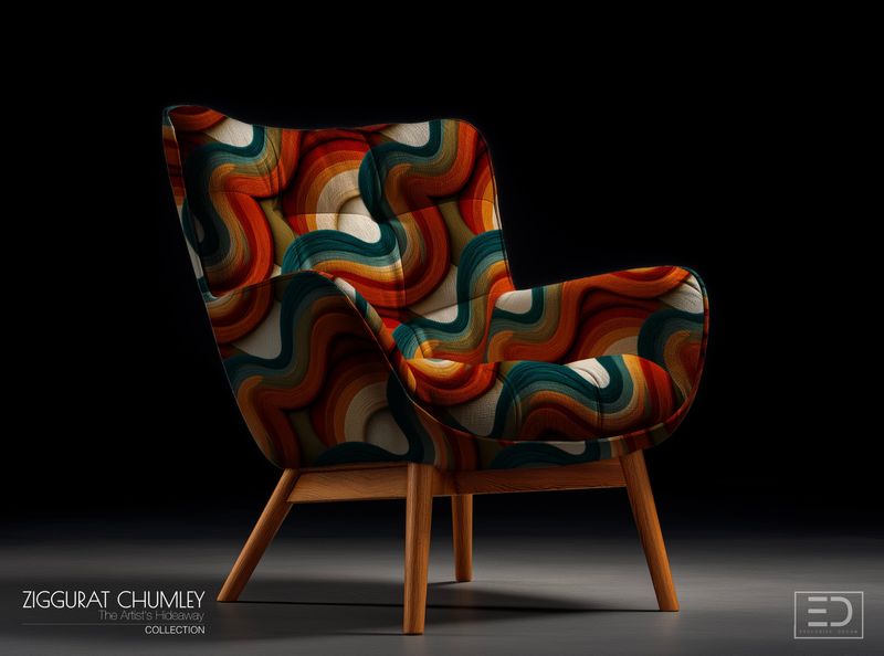 Steinbeck Art Deco Era Fabric: Rust, Teal & Ochre Wave | Ziggurat Chumley Collection