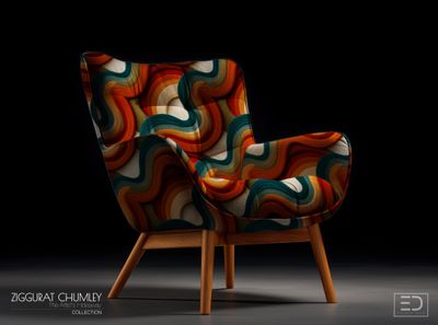 Steinbeck Art Deco Era Fabric: Rust, Teal &amp; Ochre Wave | Ziggurat Chumley Collection