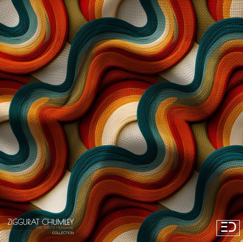 Steinbeck Art Deco Era Fabric: Rust, Teal & Ochre Wave | Ziggurat Chumley Collection Steinbeck Art Deco Era Fabric: Rust, Teal & Ochre Wave | Ziggurat Chumley Collection