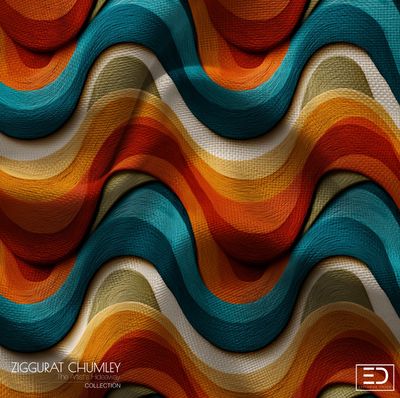 Fitzgerald Art Deco Era Fabric: Teal, Rust & Ochre Wave | Ziggurat Chumley Collection Fitzgerald Art Deco Era Fabric: Teal, Rust & Ochre Wave | Ziggurat Chumley Collection