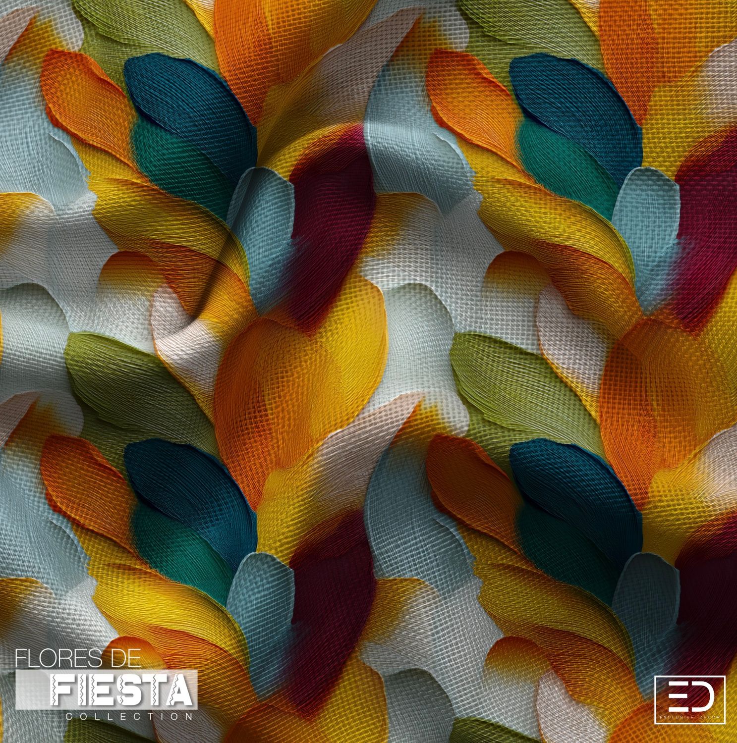 Plumas Abstract Foxglove Fabric | Warm Amber, Teal &amp; Burnt Orange | Flores de Fiesta Collection