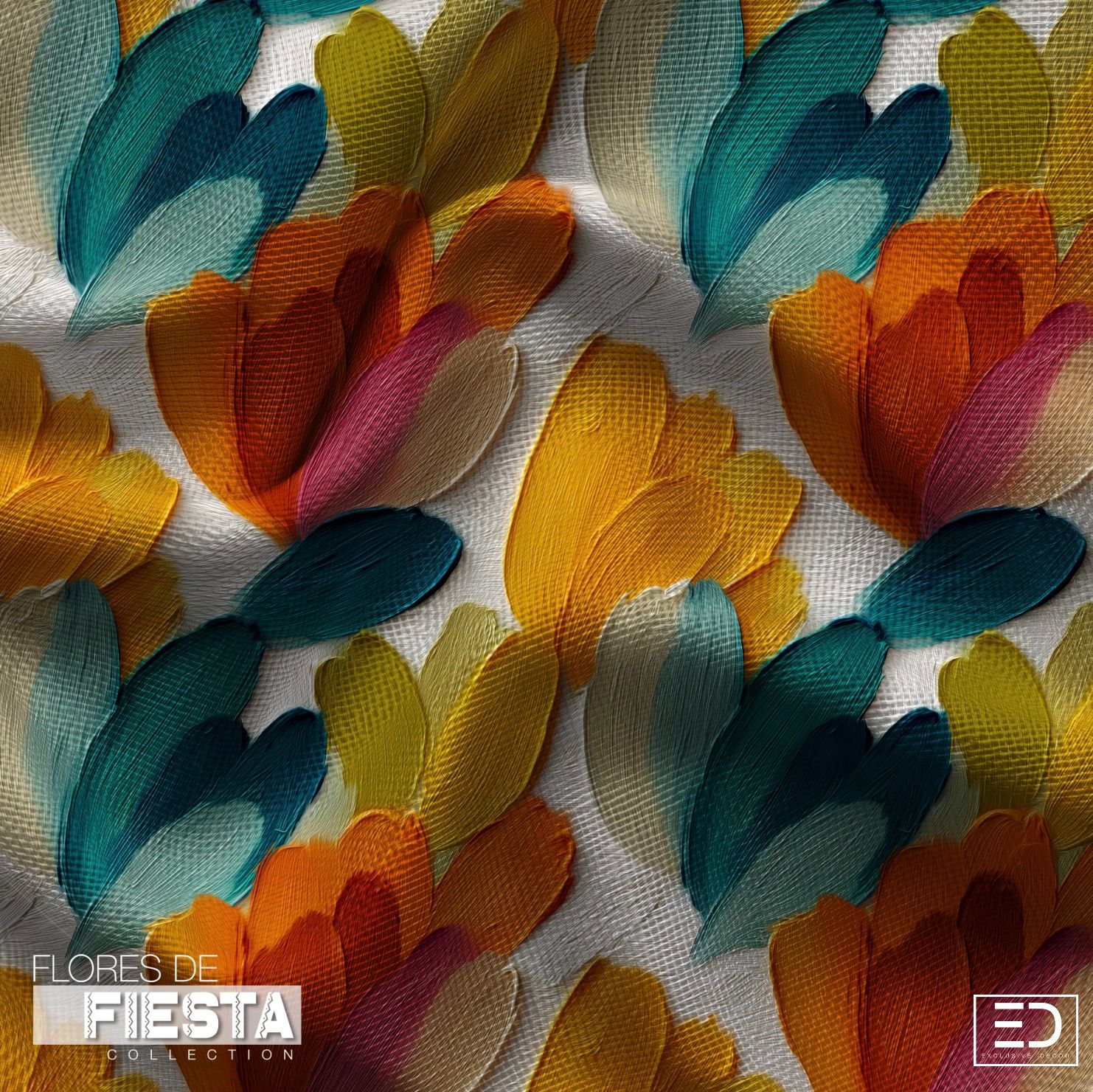 Flor Abierta Floral Fabric | Warm Amber, Teal &amp; Burnt Orange | Flores de Fiesta Collection