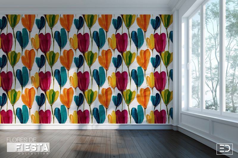 Los Tulipanes Floral Wallpaper | Magenta, Teal &amp; Warm Amber | Flores de Fiesta Collection