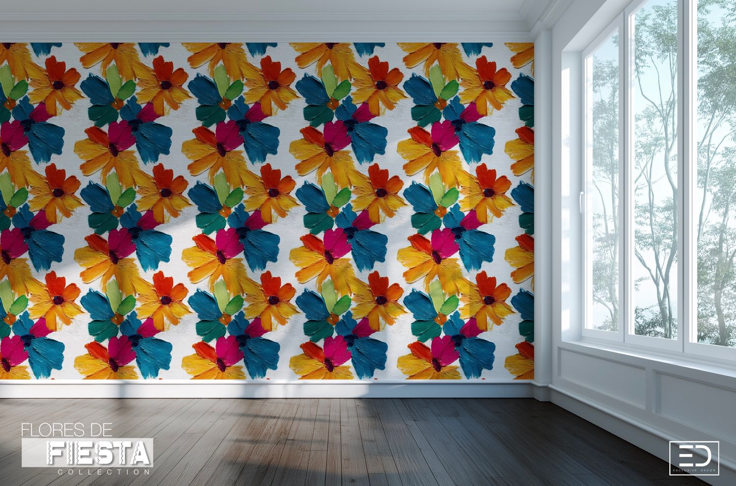 Margaritas Libres Floral Wallpaper | Teal, Magenta &amp; Warm Amber | Flores de Fiesta Collection