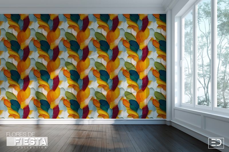Plumas Abstract Foxglove Fabric | Warm Amber, Teal &amp; Burnt Orange | Flores de Fiesta Collection