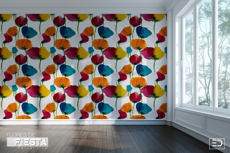 Las Amapolas Floral Wallpaper | Magenta, Teal &amp; Warm Amber | Flores de Fiesta Collection