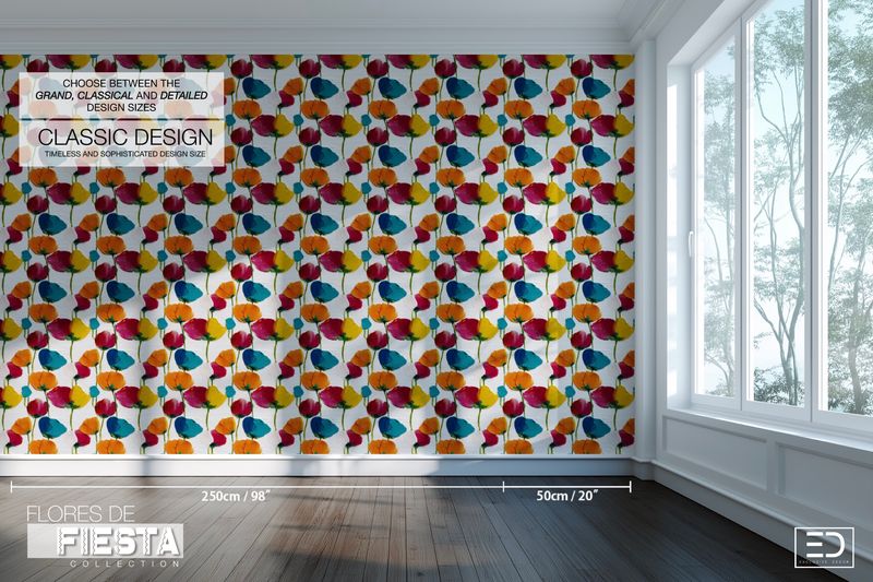 Las Amapolas Floral Wallpaper | Magenta, Teal &amp; Warm Amber | Flores de Fiesta Collection