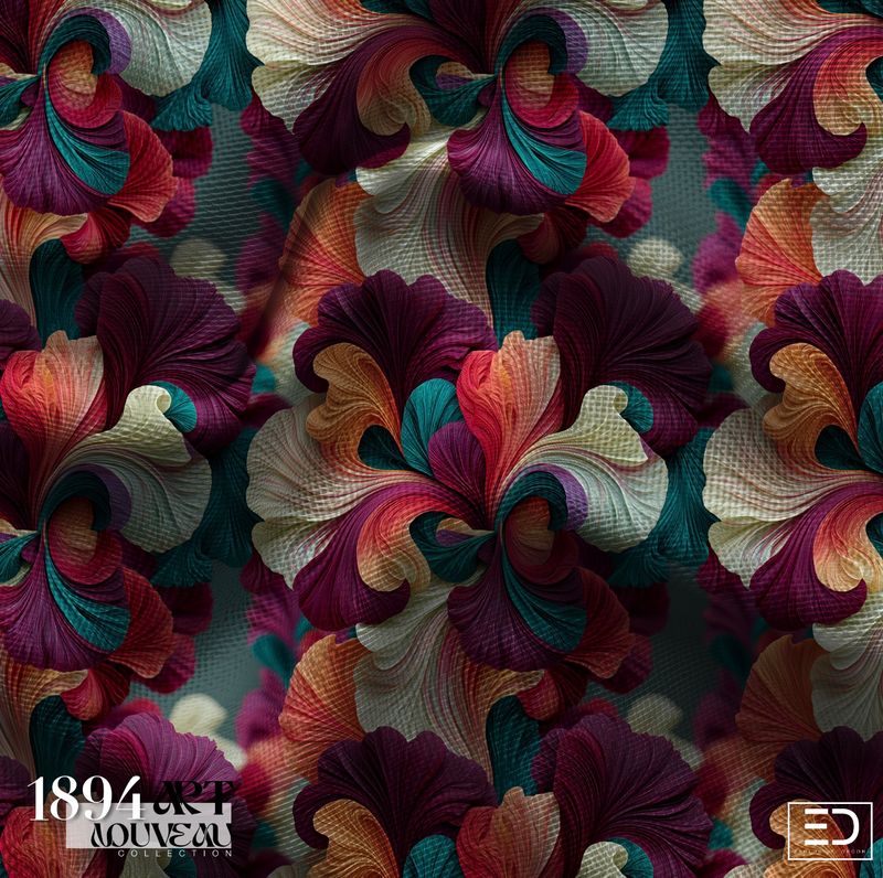 The Bloom Unfolds Art Nouveau Fabric | Deep Teal, Amethyst &amp; Rose | Deep into a Dark Bloom Collection