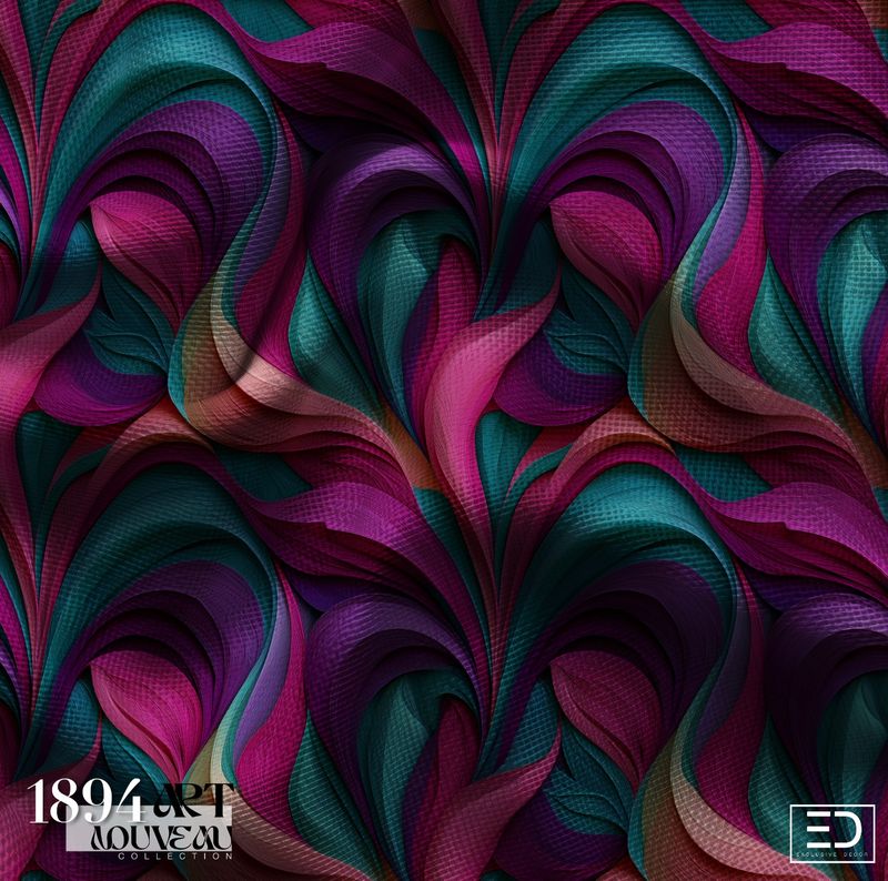 The Dark Weave Art Nouveau. Fabric | Deep Emerald, Violet &amp; Charcoal | Deep into a Dark Bloom Collection