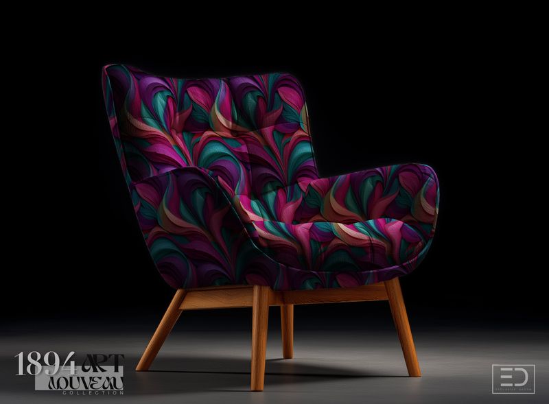 The Dark Weave Art Nouveau. Fabric | Deep Emerald, Violet &amp; Charcoal | Deep into a Dark Bloom Collection
