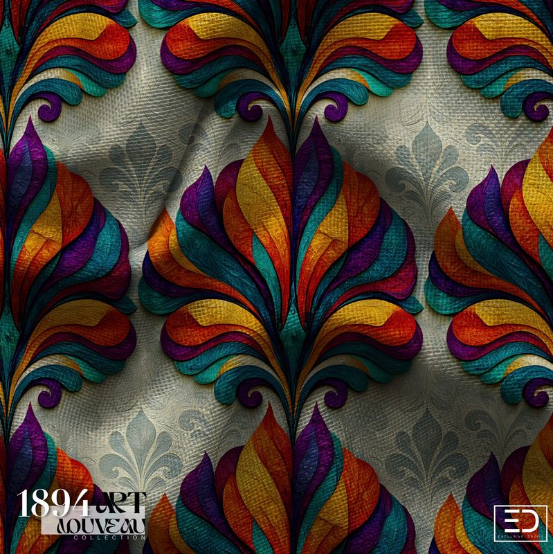 The Transept's Hidden Bloom Fabric | Teal, Amber &amp; Deep Purple | Cathedral Glass Collection