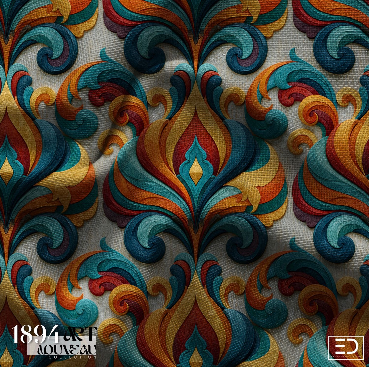 The Rose Window Fabric | Deep Rust, Teal &amp; Warm Amber | Cathedral Glass Collection